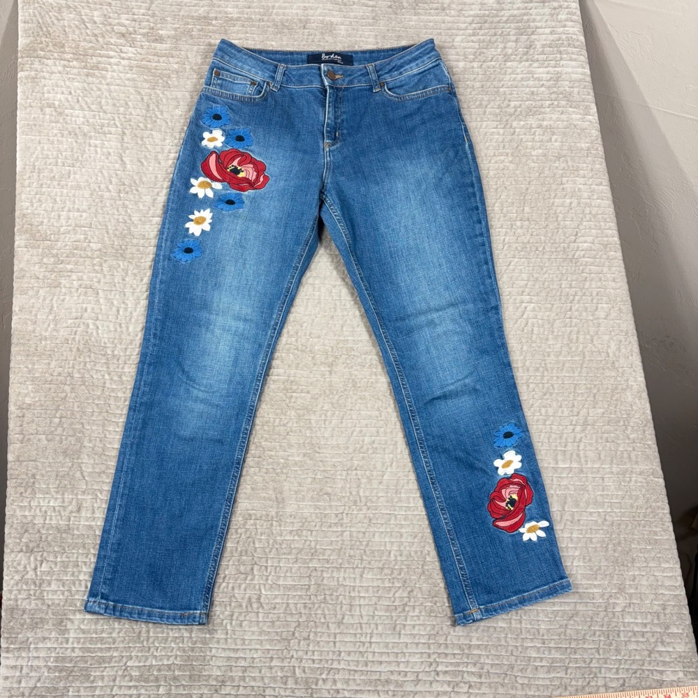 Boden The Cavendish Girlfriend Jeans Blue Floral Embroidered WC188 Womens 8P